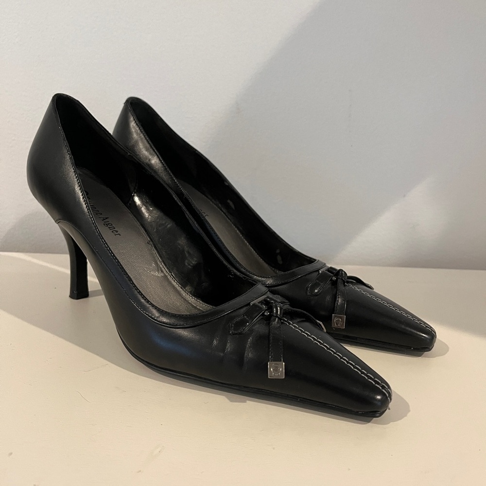 Black Leather Pointed Toe Heels